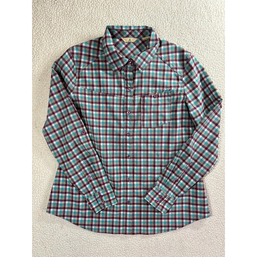 Ascend Bass Pro Shops Tech Woven Shirt Womens L Plaid Western Fishing Shirt Teal